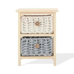 Mobili Rebecca Tables De Chevet Table De Chevet à 2 Tiroirs En Pin Tressé Et Coton Beige Et Gris