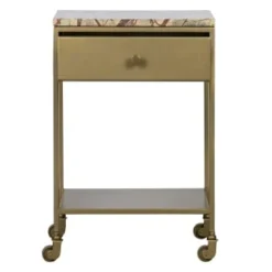 Bepurehome Tables De Chevet Table De Chevet à Roulettes En Marbre Doré -Tables De Chevet Soldes table de chevet a roulettes en marbre dore 3