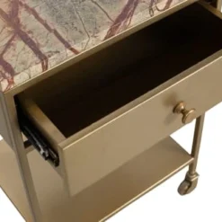 Bepurehome Tables De Chevet Table De Chevet à Roulettes En Marbre Doré -Tables De Chevet Soldes table de chevet a roulettes en marbre dore 4