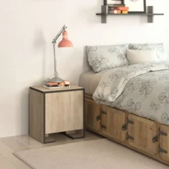 Toilinux Tables De Chevet Table De Chevet Avec 1 Porte Effet Bois Anthracite -Tables De Chevet Soldes table de chevet avec 1 porte effet bois anthracite 2