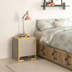 Toilinux Tables De Chevet Table De Chevet Avec 1 Porte Effet Bois Couleur Mocha Clair -Tables De Chevet Soldes table de chevet avec 1 porte effet bois couleur mocha clair 2