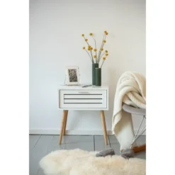 Wenko Tables De Chevet Table De Chevet Avec 1 Tiroir En Bambou Et Mdf Blanc -Tables De Chevet Soldes table de chevet avec 1 tiroir en bambou et mdf blanc 2