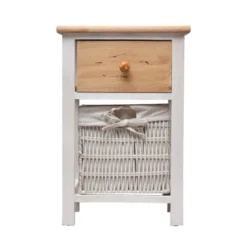 Mobili Rebecca Tables De Chevet Table De Chevet Avec 2 En Bois Et Osier Blanc Et Marron