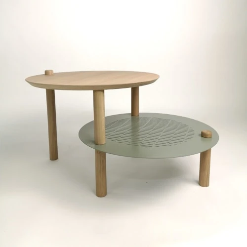 DIZY Design Tables De Chevet Good Is Beautiful Table De Chevet Avec 2 Plateaux Décalés En Chêne & Métal Vert 4 DIZY Design Tables De Chevet Good Is Beautiful Table De Chevet Avec 2 Plateaux Décalés En Chêne & Métal Vert – Image 2
