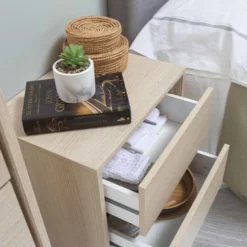 HOMN Tables De Chevet Table De Chevet Avec 2 Tiroirs Couleur Chêne -Tables De Chevet Soldes table de chevet avec 2 tiroirs couleur chene 4