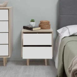 HOMN Tables De Chevet Table De Chevet Avec 2 Tiroirs Couleur Chêne/blanc 13 HOMN Tables De Chevet Table De Chevet Avec 2 Tiroirs Couleur Chêne/blanc -Tables De Chevet Soldes table de chevet avec 2 tiroirs couleur chene blanc 5
