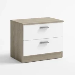 HOMN Tables De Chevet Table De Chevet Avec 2 Tiroirs En Blanc Et Bois -Tables De Chevet Soldes table de chevet avec 2 tiroirs en blanc et bois 4