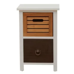 Mobili Rebecca Tables De Chevet Table De Chevet Avec 2 Tiroirs En Blanc Et Bois Brun