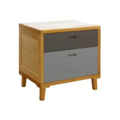 Mobili Rebecca Tables De Chevet Table De Chevet Avec 2 Tiroirs En Bois Brun Et Gris -Tables De Chevet Soldes table de chevet avec 2 tiroirs en bois brun et gris 2
