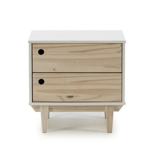HOMN Tables De Chevet Table De Chevet Avec 2 Tiroirs En Couleur Blanc, Pieds Bois Naturel 6 HOMN Tables De Chevet Table De Chevet Avec 2 Tiroirs En Couleur Blanc, Pieds Bois Naturel – Image 4