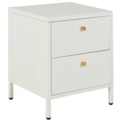 Beliani Tables De Chevet Table De Chevet Avec 2 Tiroirs En Métal Blanc