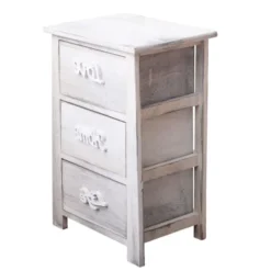 Mobili Rebecca Tables De Chevet Table De Chevet Avec 3 Tiroirs En Bois Blanc -Tables De Chevet Soldes table de chevet avec 3 tiroirs en bois blanc 8