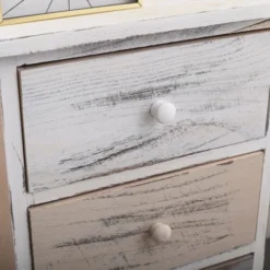 Mobili Rebecca Tables De Chevet Table De Chevet Avec 3 Tiroirs En Bois Blanc Et Beige Et Gris -Tables De Chevet Soldes table de chevet avec 3 tiroirs en bois blanc et beige et gris 3