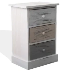 Mobili Rebecca Tables De Chevet Table De Chevet Avec 3 Tiroirs En Bois Blanc Et Beige Et Gris -Tables De Chevet Soldes table de chevet avec 3 tiroirs en bois blanc et beige et gris 5