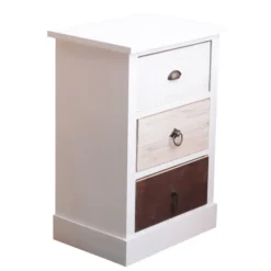 Mobili Rebecca Tables De Chevet Table De Chevet Avec 3 Tiroirs En Bois Blanc Et Marron -Tables De Chevet Soldes table de chevet avec 3 tiroirs en bois blanc et marron 5