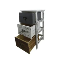 Mobili Rebecca Tables De Chevet Table De Chevet Avec 3 Tiroirs En Bois Blanc Et Marron Et Gris -Tables De Chevet Soldes table de chevet avec 3 tiroirs en bois blanc et marron et gris 2