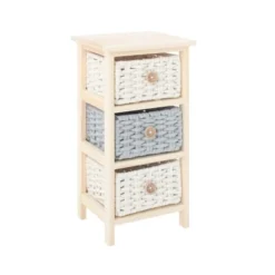 Mobili Rebecca Tables De Chevet Table De Chevet Avec 3 Tiroirs En Bois De Pin, Coton Gris Et Beige -Tables De Chevet Soldes table de chevet avec 3 tiroirs en bois de pin coton gris et beige 4