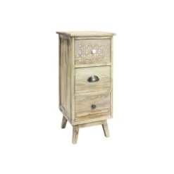 Mobili Rebecca Tables De Chevet Table De Chevet Avec 3 Tiroirs En Bois Marron Clair -Tables De Chevet Soldes table de chevet avec 3 tiroirs en bois marron clair 2