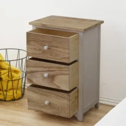 Mobili Rebecca Tables De Chevet Table De Chevet Avec 3 Tiroirs En Bois Naturel Et Blanc -Tables De Chevet Soldes table de chevet avec 3 tiroirs en bois naturel et blanc 5