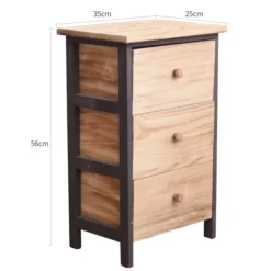 Mobili Rebecca Tables De Chevet Table De Chevet Avec 3 Tiroirs En Bois Naturel Et Noir -Tables De Chevet Soldes table de chevet avec 3 tiroirs en bois naturel et noir 2