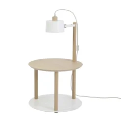 DIZY Design Tables De Chevet Good Is Beautiful Table De Chevet Avec Lampe En Chêne Et Métal Blanc