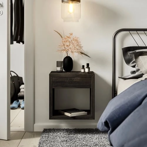 WOODEK Tables De Chevet Table De Chevet Avec Tiroir En Hêtre Noir 4 WOODEK Tables De Chevet Table De Chevet Avec Tiroir En Hêtre Noir – Image 2