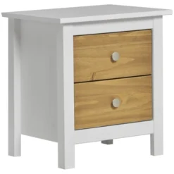 HOMN Tables De Chevet Table De Chevet Blanc 2 Tiroirs, Fabriqué En Bois De Pin Massif