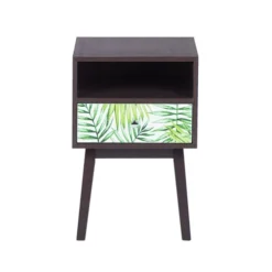 Beliani Tables De Chevet Table De Chevet Bois Foncé Avec Motif Floral -Tables De Chevet Soldes table de chevet bois fonce avec motif floral 2