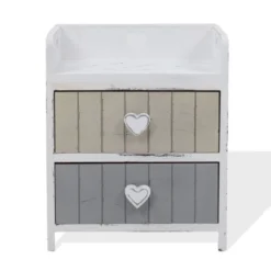 Mobili Rebecca Tables De Chevet Table De Chevet Coeur Avec 2 Tiroirs En MDF Blanc Et Beige Et Gris