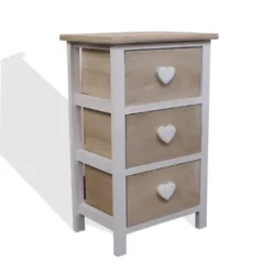 Mobili Rebecca Tables De Chevet Table De Chevet Coeur Avec 3 Tiroirs En Bois Blanc Et Beige -Tables De Chevet Soldes table de chevet coeur avec 3 tiroirs en bois blanc et beige 2