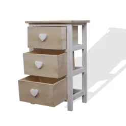 Mobili Rebecca Tables De Chevet Table De Chevet Coeur Avec 3 Tiroirs En Bois Blanc Et Beige -Tables De Chevet Soldes table de chevet coeur avec 3 tiroirs en bois blanc et beige 3