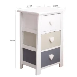 Mobili Rebecca Tables De Chevet Table De Chevet Coeur Avec 3 Tiroirs En MDF Blanc Et Beige Et Gris -Tables De Chevet Soldes table de chevet coeur avec 3 tiroirs en mdf blanc et beige et gris 2