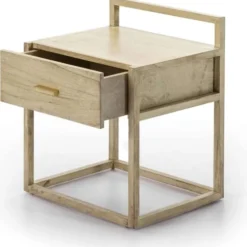 Thai Natura Tables De Chevet Table De Chevet Cubique En Bois Couleur Beige Clair Et Doré -Tables De Chevet Soldes table de chevet cubique en bois couleur beige clair et dore 2