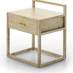 Thai Natura Tables De Chevet Table De Chevet Cubique En Bois Couleur Beige Clair Et Doré