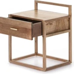 Thai Natura Tables De Chevet Table De Chevet Cubique En Bois Couleur Clair Et Doré -Tables De Chevet Soldes table de chevet cubique en bois couleur clair et dore 2