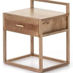 Thai Natura Tables De Chevet Table De Chevet En Bois Beige Et Gris 50x40x60 -Tables De Chevet Soldes table de chevet cubique en bois couleur clair et dore 6