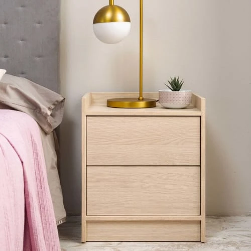 HOMN Tables De Chevet Table De Chevet De 2 Tiroirs, Couleur Chêne 4 HOMN Tables De Chevet Table De Chevet De 2 Tiroirs, Couleur Chêne – Image 2