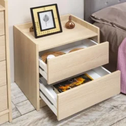 HOMN Tables De Chevet Table De Chevet De 2 Tiroirs, Couleur Chêne 12 HOMN Tables De Chevet Table De Chevet De 2 Tiroirs, Couleur Chêne -Tables De Chevet Soldes table de chevet de 2 tiroirs couleur chene 4