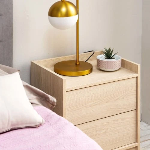 HOMN Tables De Chevet Table De Chevet De 2 Tiroirs, Couleur Chêne 8 HOMN Tables De Chevet Table De Chevet De 2 Tiroirs, Couleur Chêne – Image 6