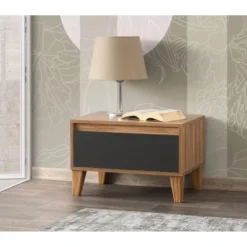 Toilinux Tables De Chevet Table De Chevet Design Effet Bois Avec 1 Tiroir Gris -Tables De Chevet Soldes table de chevet design effet bois avec 1 tiroir gris 2