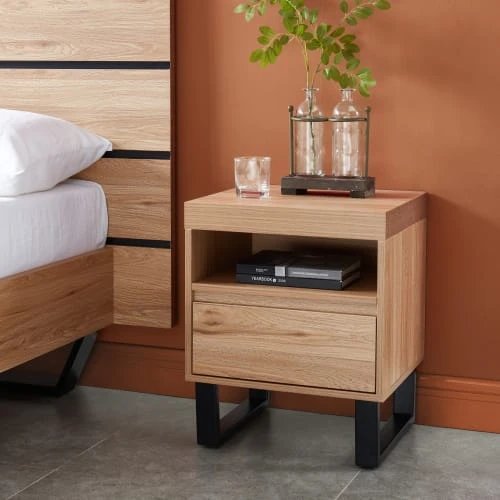 Baita Tables De Chevet Table De Chevet Effet Chêne Pieds En Métal Noir 4 Baita Tables De Chevet Table De Chevet Effet Chêne Pieds En Métal Noir – Image 2
