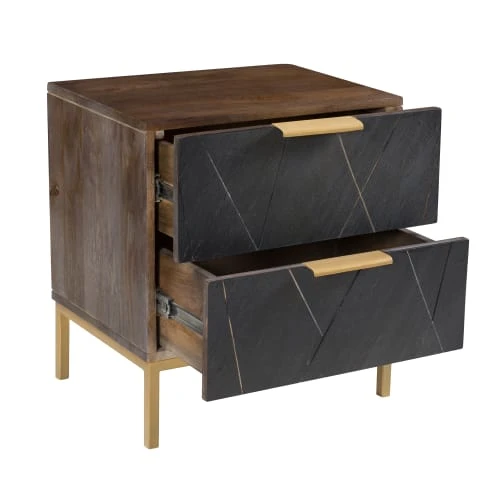 Rendez Vous Déco Tables De Chevet Table De Chevet En Ardoise, Métal Et Bois, 2 Tiroirs 4 Rendez Vous Déco Tables De Chevet Table De Chevet En Ardoise, Métal Et Bois, 2 Tiroirs – Image 2