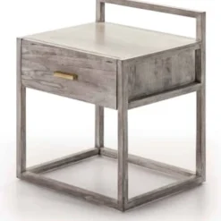 Thai Natura Tables De Chevet Table De Chevet Cubique En Bois Couleur Beige Clair Et Doré -Tables De Chevet Soldes table de chevet en bois beige et gris 50x40x60 1
