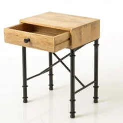 Hellin Tables De Chevet Table De Chevet En Bois Et Métal 1 Tiroir -Tables De Chevet Soldes table de chevet en bois et metal 1 tiroir 2