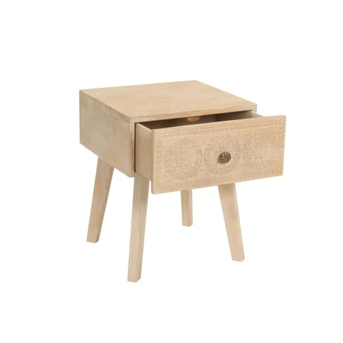 Rendez Vous Déco Tables De Chevet Table De Chevet En Bois Gravé 1 Tiroir 4 Rendez Vous Déco Tables De Chevet Table De Chevet En Bois Gravé 1 Tiroir – Image 2