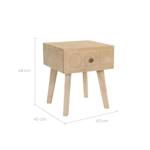Rendez Vous Déco Tables De Chevet Table De Chevet En Bois Gravé 1 Tiroir 5 Rendez Vous Déco Tables De Chevet Table De Chevet En Bois Gravé 1 Tiroir – Image 3