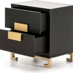 Thai Natura Tables De Chevet Table De Chevet En Bois Noir Et Doré 56x41x60 -Tables De Chevet Soldes table de chevet en bois noir et dore 56x41x60 2