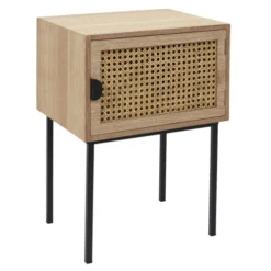 Toilinux Tables De Chevet Table De Chevet En Cannage 1 Porte En Bois Et Métal Marron