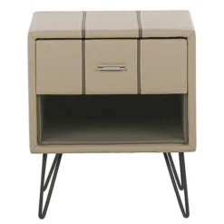 Beliani Tables De Chevet Table De Chevet En Cuir PU Beige -Tables De Chevet Soldes table de chevet en cuir pu beige 2