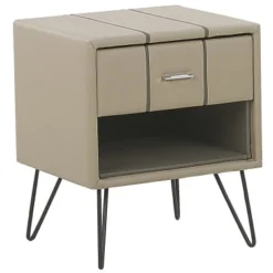 Beliani Tables De Chevet Table De Chevet En Cuir PU Beige